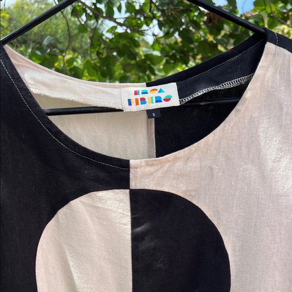 Ersa Fibers Anni dress, Asymmetrical Black and white Midi Dress - Picture 2 of 6